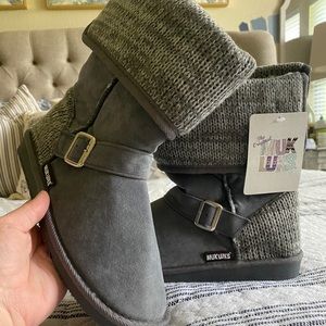 Brand New Muk Luks gray sweater style boot.